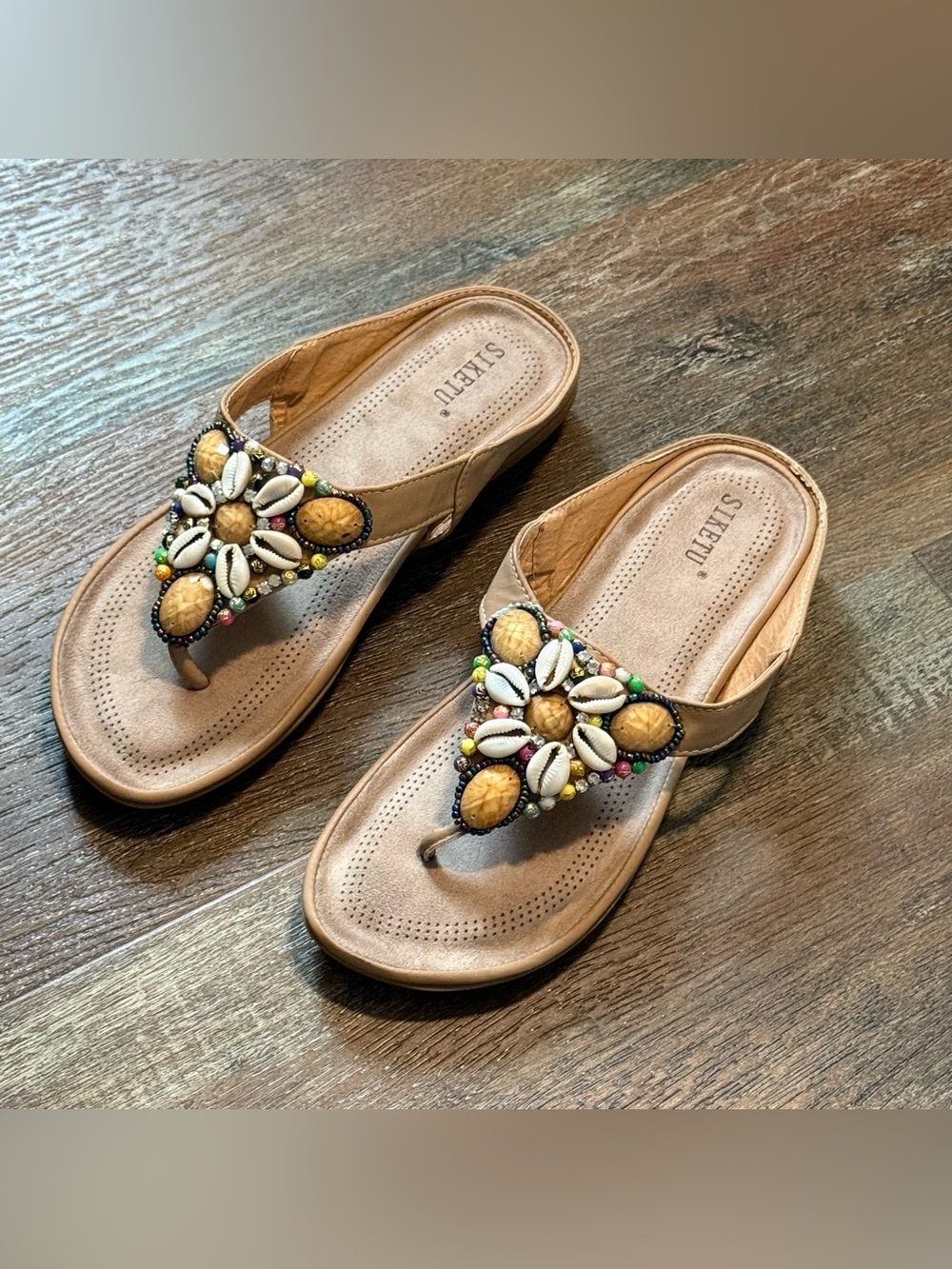 Beaded Shell Thong Sandals